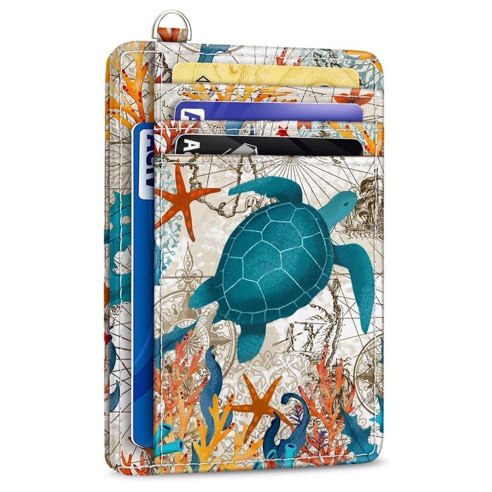 Credit Card Holder Slim Wallet Sea Turtle RFID Wallet Women Front Pocket Small